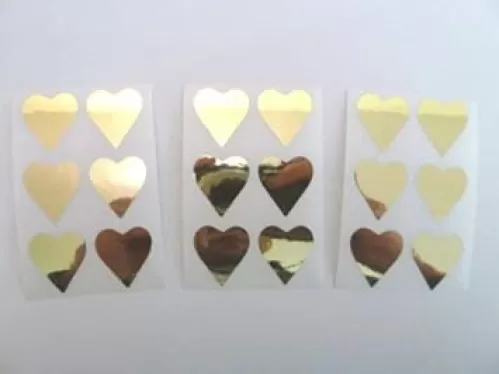 Mini Sticker Pack , Shiny Gold , 22X20mm , Heart Shape Coloured Durable Plastic Seal Labels