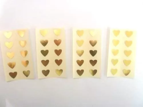 Mini Sticker Pack , Shiny Gold Heart Shape Labels , 13X12mm , Self-Adhesive Paper Labels