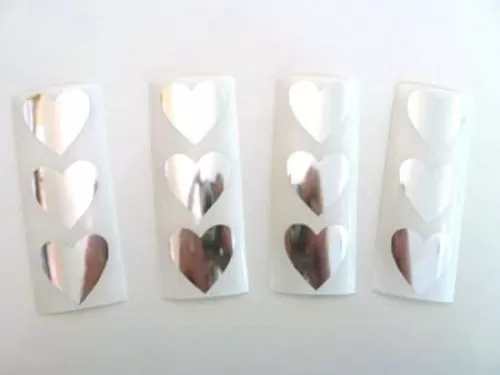 Mini Sticker Pack , Shiny Silver , 28X28mm , Heart Shape Coloured Durable Plastic Seal Labels
