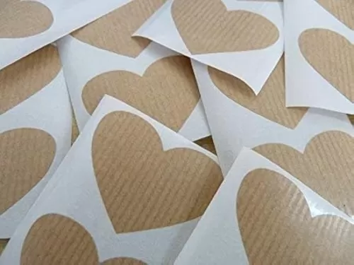 Mini Sticker Pack, Heart Shaped Light Brown, Kraft Stickers, 50X37mm Heart Self-Adhesive Labels