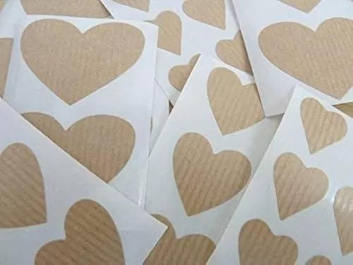 Mini Sticker Pack, Heart Shaped Light Brown, Kraft Stickers, Mixed Sizes, Self-Adhesive Labels