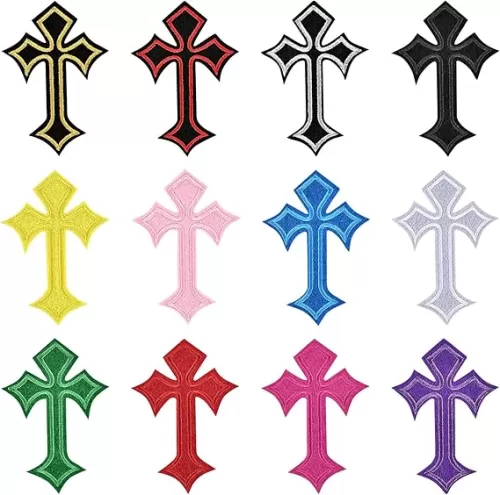 Morcheiong 12Pcs Cross Patches Iron On Cross Embroidered Applique Patch DIY Decor Patches for Clothes Jeans Hat Backpack（Multicolor）