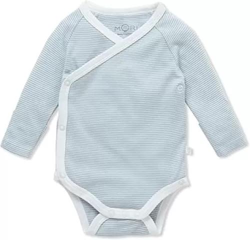 MORI Baby Long Sleeve Kimono Bodysuit for Boys and Girls - Breathable Unisex Infant Soft Wrap Romper with Nickel Free Poppers