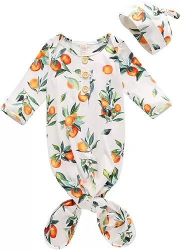 Moru Infant Baby Girls Cotton Sleeper Gowns Organic Cotton Floral Kimono Knotted Gown