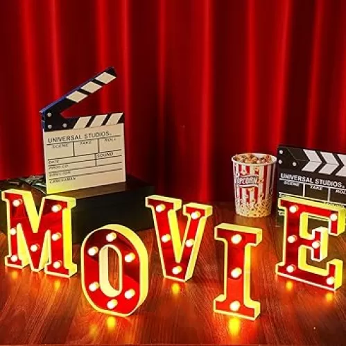 Movie Light up Letters Sign Party Decorations Battery Powered Marquee Lighted Sign Alphabet LED Letter Lights for Night Party Tabletop Decor Supplies