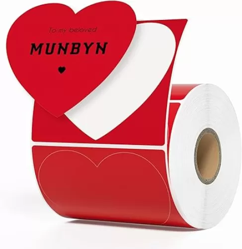 MUNBYN 3" Heart Thermal Stickers, Red Love Adhesive Labels for Gift, Wedding, Anniversary, Valentine's Day, Small Business, 400 Labels/1 Roll