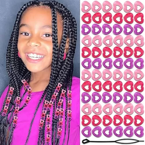 NAISKA 120Pcs Purple Heart Hair Beads for Kids Girls 10mm Hair Beads for Braids Hot Pink Kids Small Loc Dreadlock Beads Cute Small Pony Beads Acrylic Beaded Hair Clips Accessories