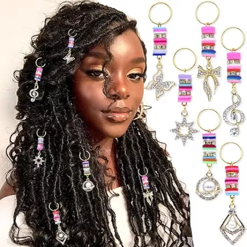 NAISKA Gold Butterfly Braid Clips Hair Accessories, 6Pcs Heart Pendant Braid Jewelry Dreadlock Crystal Rhinestone Valentine's Day Gifts