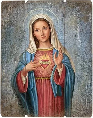 Needzo Immaculate Heart of Mary Wooden Pallet Sign, Religious Catholic Contemporary Home Wall Decorations, 15 Inches