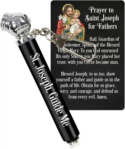 Needzo Religious Gifts Saint Joseph Prayer Card and Tire Pressure Gage Keychain, Inspirational for Catholic Dads, 4.25 inches