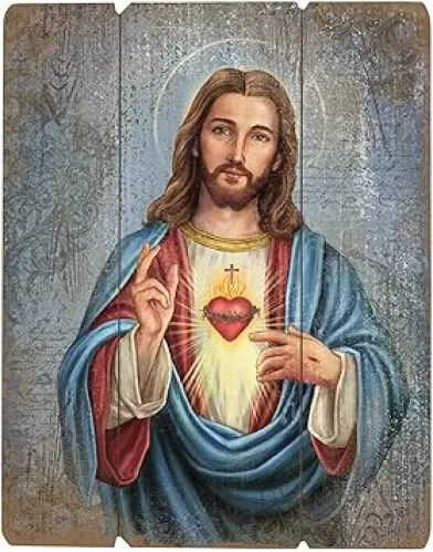 Needzo Sacred Heart Pallet Sign, Religious Home Decor, Blessings of Catholic Faith and Inspirational Prayers, Wooden Wall Decorations, 15 inches