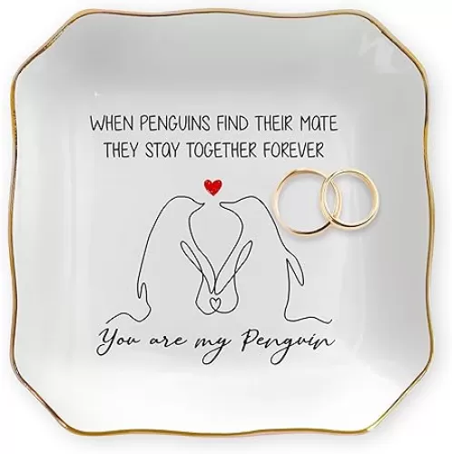 OASSIE Anniversary Wedding Gifts for Women - 4"x4" Ceramic Jewelry Dish Tray - Romantic Decorative Tray, Romantic Gifts for Her, Wife Birthday Gift Ideas, Couple Gift for Girlfriend