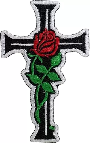 Octory Rose Christian Cross Iron On Patches for Clothing Saw On/Iron On Embroidered Patch Applique for Jeans, Hats, Bags, Black