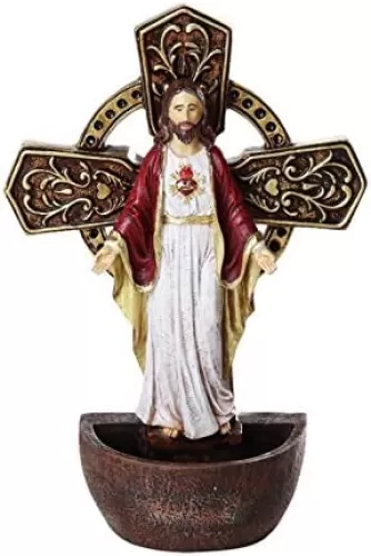 Pacific Giftware The Sacred Heart of Jesus Holy Water Font Religious Sacrament Wall Decor 6.75 inches