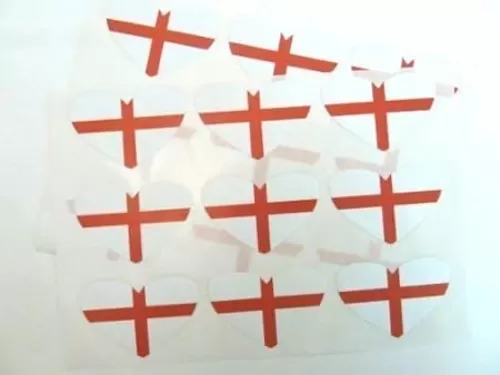 Pack Of 18 , Heart Shape 60X40mm , England Self-Stick Flag Stickers St George Cross Self-Adhesive Labels