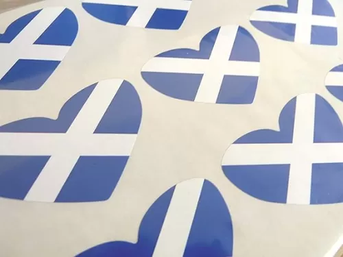 Pack Of 18 , Heart Shape 60X40mm , Scotland Self-Stick Flag Stickers Scottish St Andrews Labels