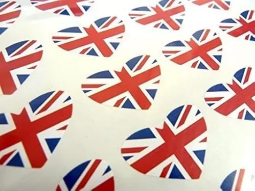 Pack Of 50 , Heart Shape 35X23mm , Union Jack British Self-Stick Gb Flag Labels Great Britain Stickers