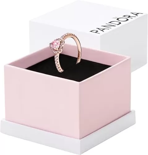 Pandora Sparkling Elevated Heart Ring - Rose Gold Ring for Women - Layering or Stackable Ring - Gift for Her 14k Rose with Cubic Zirconia - With Gift Box