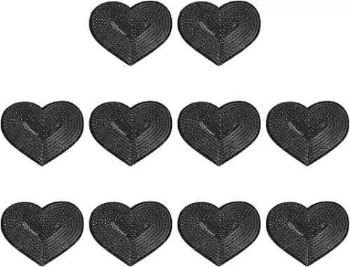 PATIKIL Heart Patches for Clothes, 10 Pcs 2.83x3.35 Inch Sequin Heart Iron Embroidered on Decorative for Holes Hats Jeans Repair Bags DIY Craft, Black