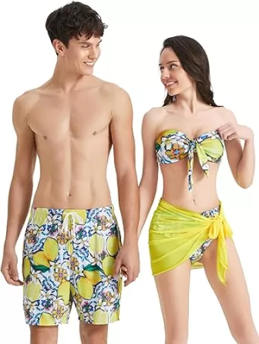 PATPAT Matching Swimsuits for Couples - Two Piece Bikini Sets or Swim Trunks Summer Beach Hawaiian Swimwear Bathing Suits