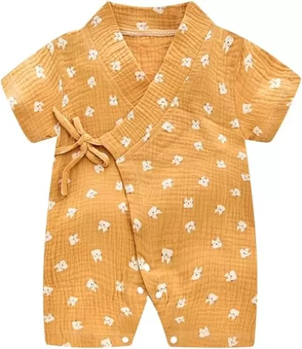 PAUBOLI Baby Kimono Robe Newborn Cotton Yarn Bodysuit Romper Infant Japanese Pajamas 0-24 Months