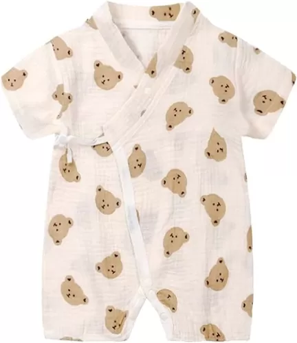 PAUBOLI Newborn Muslin Robe Baby Kimono Onesie Infant Cotton Romper 0-24 Months