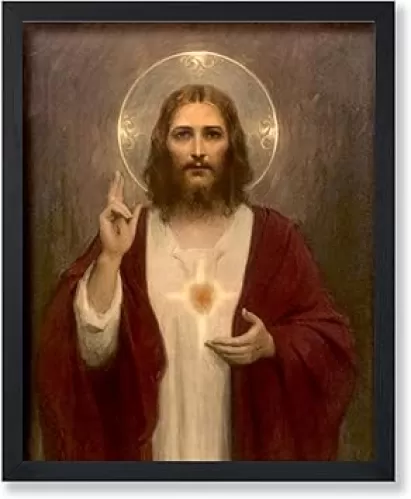 Poster Master Vintage Sacred Heart of Jesus Poster - Retro Jesus Christ Print - Christian Wall Art - Gift for Men & Women - Religious Decor for Living Room, Chapel or Church - 8x10 UNFRAMED Wall Art