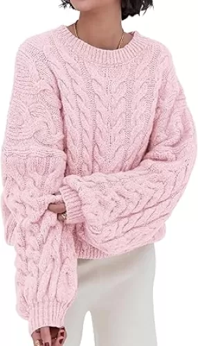 PRETTYGARDEN Womens Sweaters Fall 2025 Cable Knit Long Sleeve Crewneck Oversized Sweater Chunky Pullover Loose Outfits