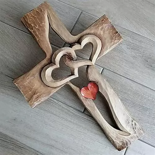 Puxitri Resin Carved Cross Wall Decor - Intertwined Hearts, Great Christian Gift for Home Living Room Decorm, Easter Decorations (Red, L - (13.8" L x 8.5" W))
