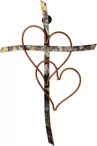RELY+ Entwined Hearts Wall Cross Metal 13 X 9 Inch Entangled Heart Iron Wall Cross Love Heart Gift for Adult Living Room Decor Bedroom Wall Decorations