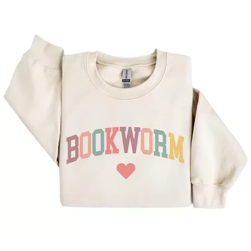 Retro Bookworm Heart Sweatshirt, Gift For Book Lover, Bookish Librarian Sweater, Book Club Gift, Unisex Crewneck Reading Sweatshirt