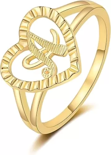 RLMOON Gold Initial Ring for Women Vintage Initial Heart Love Ring Non Tarnish 14K Gold Plated Personalized Carved Letter Statement Stacking Ring Size 6-10 Jewelry Gifts