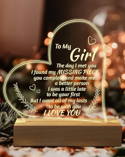 Romantic Gifts for Girlfriend, to My Girlfriend Engraved Night Light, I Love You Gifts for Her, Cute Girlfriends Anniversary Birthday Gifts for Her from Boyfriends