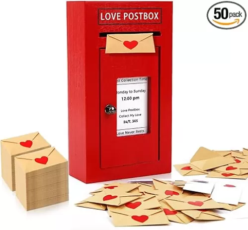 Romantic Love Postbox with 50 Mini Love Notes and Envelopes for Him, Cute Couple Gifts for Boyfriend, LoveLetter, Long Distance Relationship Gifts