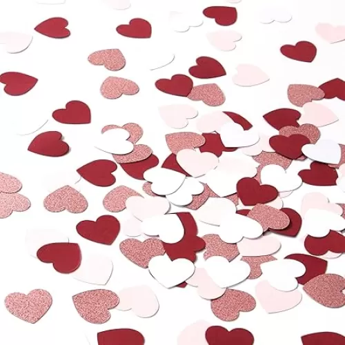 Rose-gold Pink Wine-Red Bachelorette Heart-Confetti - 300pcs Mothers Day PartyDecorations Glitter Paper Dots Princess Tea Party Sweet 16 18 Birthday Table Decor Lasting Surprise