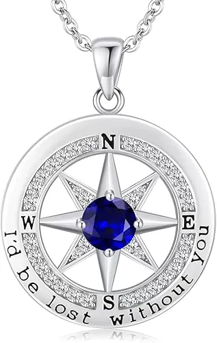 S925 Necklace Gift for Wife |Compass Jewelry |Women Anniversary |Sterling Silver |Girlfriend Birthday Gifts for Her Valentines |I'd be Lost without You |Jewel 18K Gold