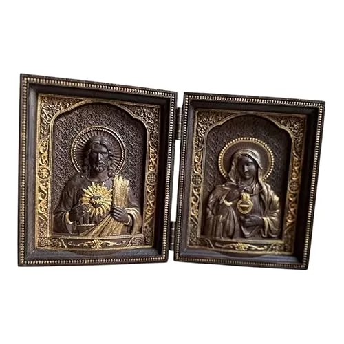 Sacred Heart of Jesus and Immaculate Heart of Mary Wood Carved Icon- Christian Wall Art & Inspirational Wall Decor - Handmade Jesus art - Unique Catholic Gift - Custom Sizes & Free Personal Engraving