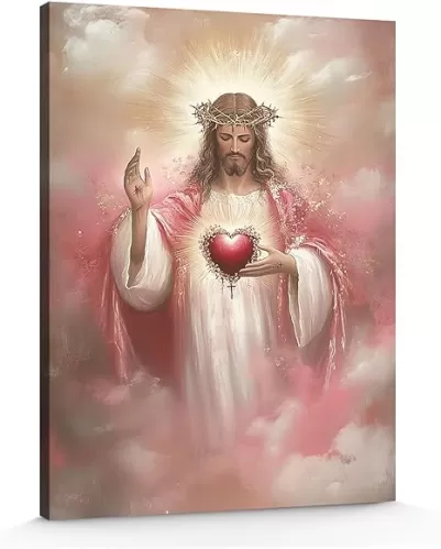 Sacred Heart of Jesus Canvas Print - Divine Mercy Religious Wall Art 16x24inch-Unframed