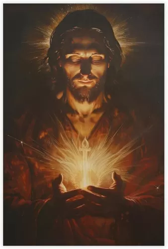 Sacred Heart Of Jesus Christ Art Painting Poster Print Bible Art, Jesus Portrait Religious Wall Decor Dark Oil Painting Hand of God Canvas