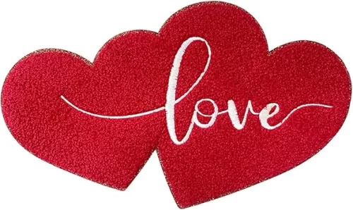 Sew on Love Chenille Patches Red Varsity Letter Heart Patch Iron on Embroidered Applique Patch Valentine Patches Embroidery Gifts for Couples Clothing Backpack Hat Decorations.