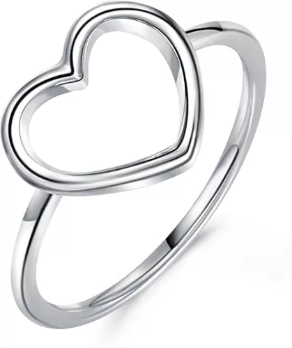 Simple Heart Ring for Women Girls Silver Cute Heart Rings Stackable Rings Wedding Band Statement Promise Ring