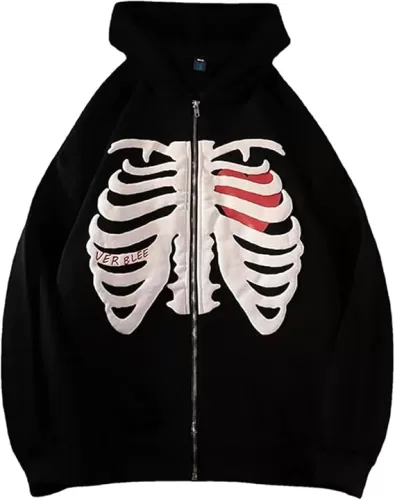 Skeleton Zip Up Hoodie Y2k Skeleton Sweatshirt Jacket Streetwear Hoodies for Men Women Thoracic Heart Skull Hoodie