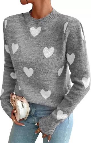 SOLY HUX Women's Heart Print Long Sleeve Sweater Pullovers