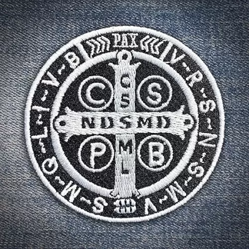 St Benedict Medal Catholic Patch Saint Benedict 3" Embroidered Patches Christian Religious God Bilbe Faith Iron On Embroidery Patch for Caps, Bags, Hat, Jackets, Uniform DIY PVC Patch Gifts 3 Inches