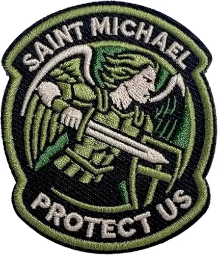 St. Michael Protect Us Hook and Loop Patch, 3 Inches Sew On Patches, Embroidery Patches for Backpacks Bags Vest Dog Harness, Tactical Military Embroidered Patches, Christian Catholic DIY Patch