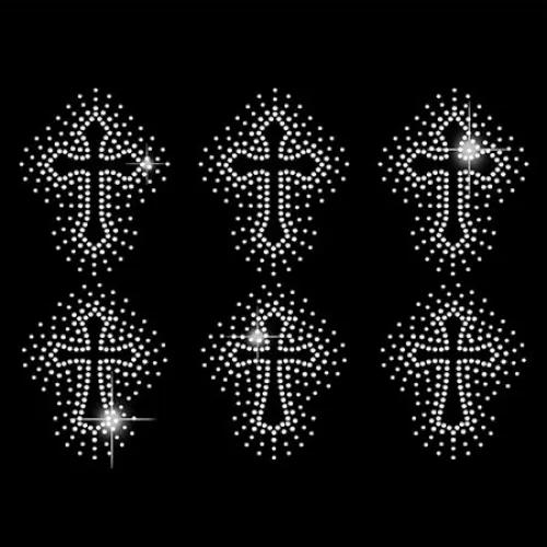 SUPERDANT 6pcs Cross Heat Transfer Rhinestones Crosses Iron On Transfers Decal Bling Appliques Patches Sticker Heat Transfer Decals for T Shirts Costume Accessories for Clothes Bags Pants