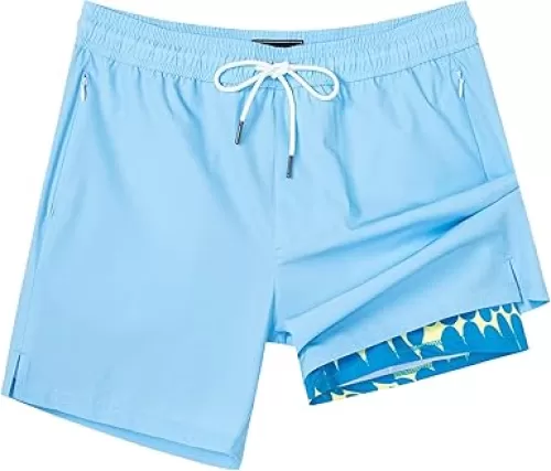 SURF CUZ Mens Swim Trunks with Compression Liner Swimming Trunks 5 Inch Bathing Suit Quick Dry Swim Shorts