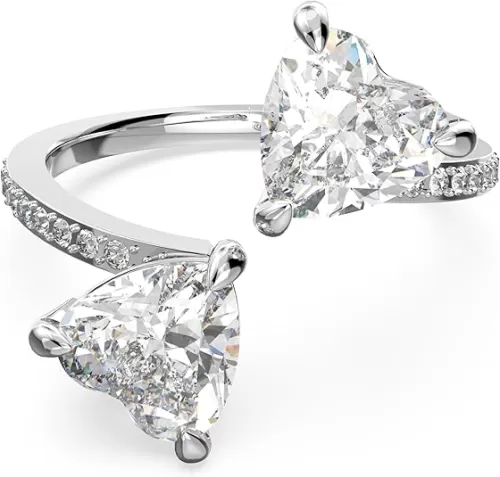Swarovski Attract Soul Double Heart Ring Collection, Rhodium Finish, Clear Crystals