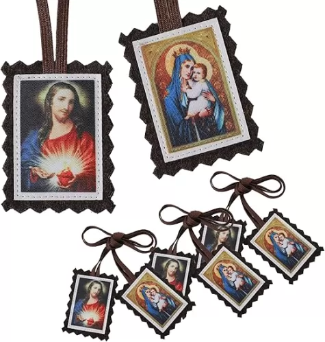 TALPGOD Brown Scapulars Catholic 3 Pack, Sacred Heart of Jesus with Our Lady Mt Carmel Catholic Scapular Gifts, Escapularios Catolicos, Escapulario De La Virgen Del Carmen