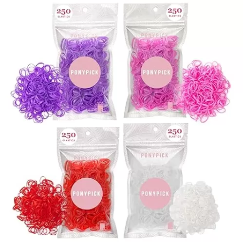 THE PONY PICK Sweetheart Hair Elastics – 1, 000 Pack Red, Pink, Purple & White Elastic Hair Ties – Durable No-Snag Rubber Bands for Kids & Adults – Perfect for Ponytails, Braids & Creative Hairstyles